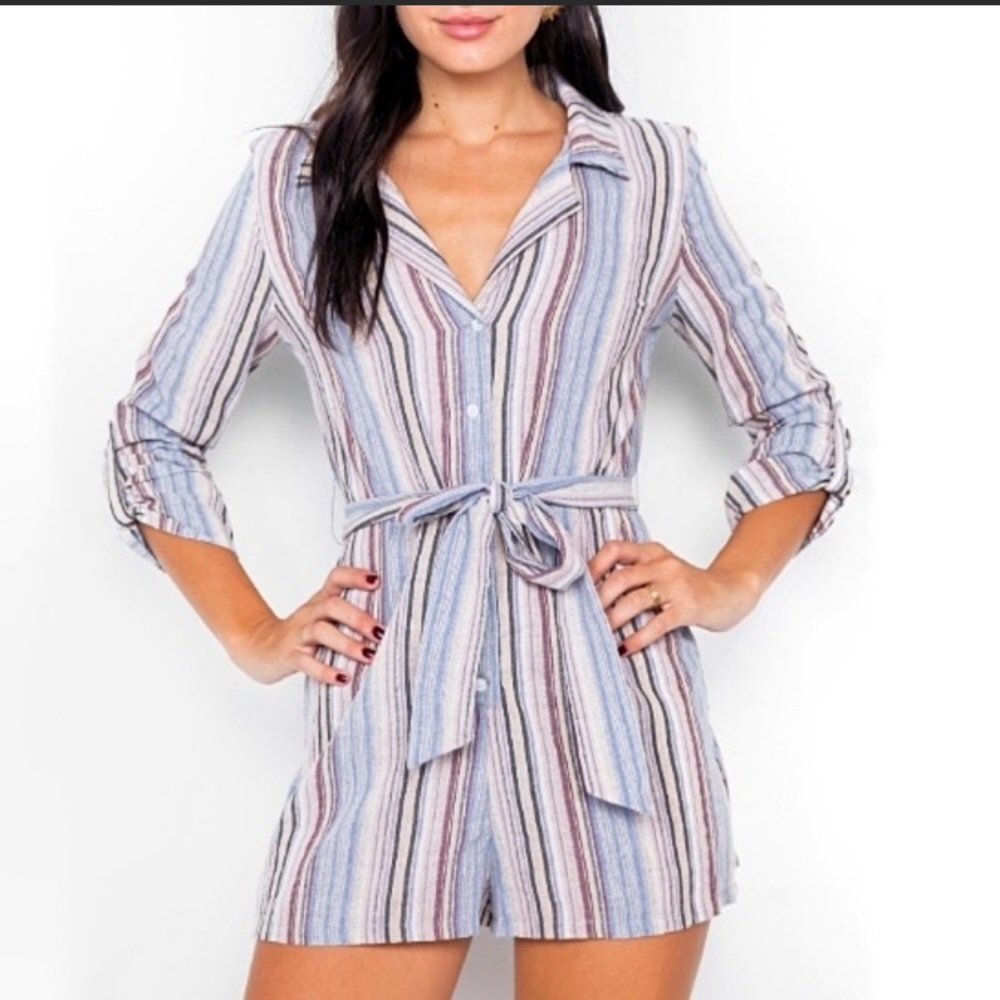 V-Neck stripe shorts romper S, M, L